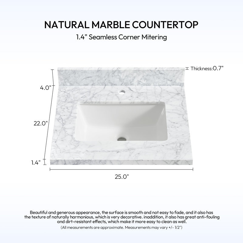 Vinnova Zevio 25 in. W x 22 in. D Natural Marble Vanity Top in